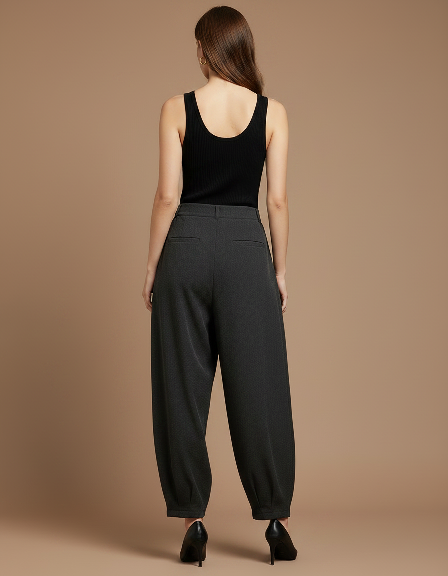 Pantalon Parachute Gris Ample Plissé Chic Femme - Polyester - vue 2