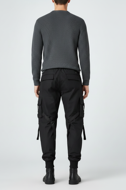 Pantalon Parachute Noir Cargo Tactique Multipoches Homme - Polyester - vue 2