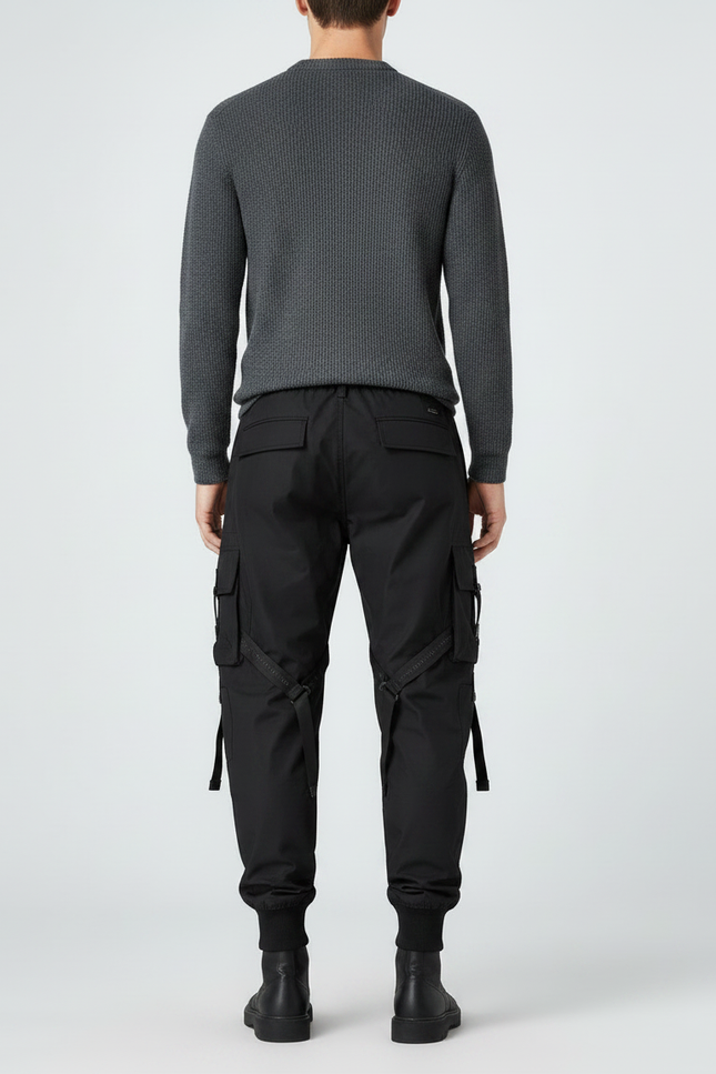 Pantalon Parachute Noir Cargo Tactique Multipoches Homme - Polyester - vue 2