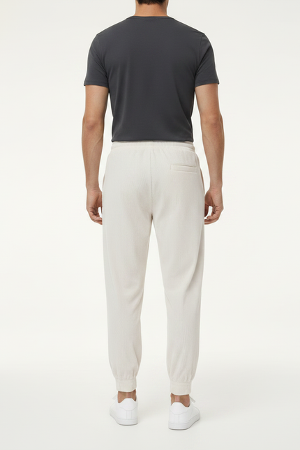 Pantalon Parachute Côtelé Beige Ample Décontracté Homme - Cordé - vue 2