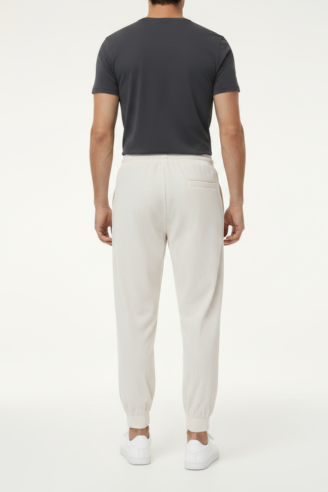 Pantalon Parachute Côtelé Beige Ample Décontracté Homme - Cordé - vue 2