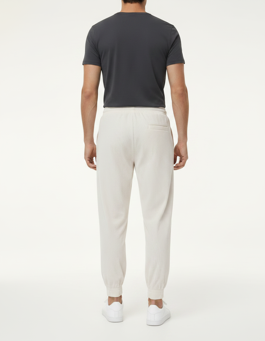 Pantalon Parachute Côtelé Beige Ample Décontracté Homme - Cordé - vue 2