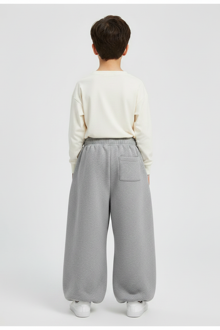 Pantalon Parachute Gris Ample Molletonné Enfant Coton - vue 2