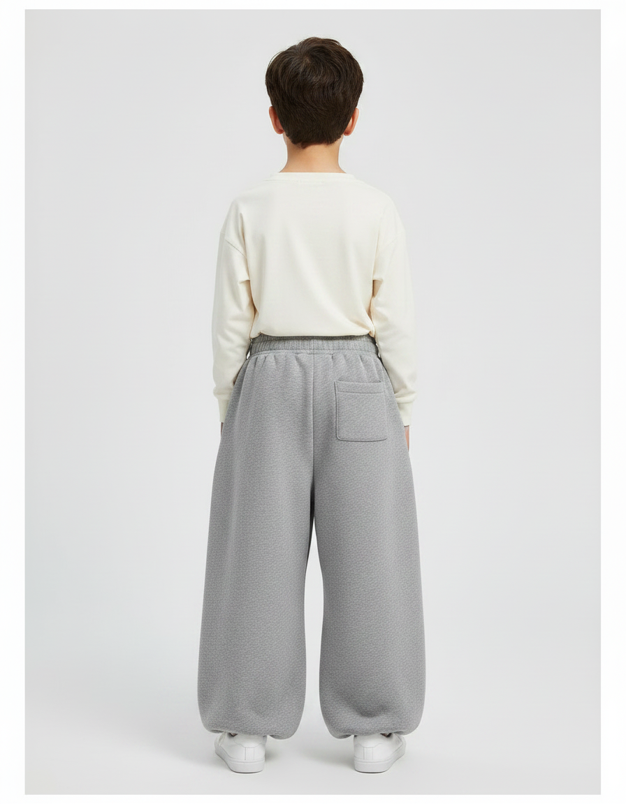 Pantalon Parachute Gris Ample Molletonné Enfant Coton - vue 2