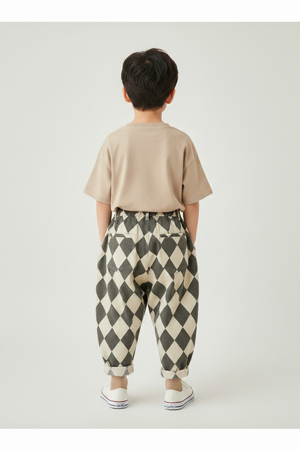 Pantalon Parachute Carreaux Ample Garçon Coton Décontracté - Imprimé - vue 2
