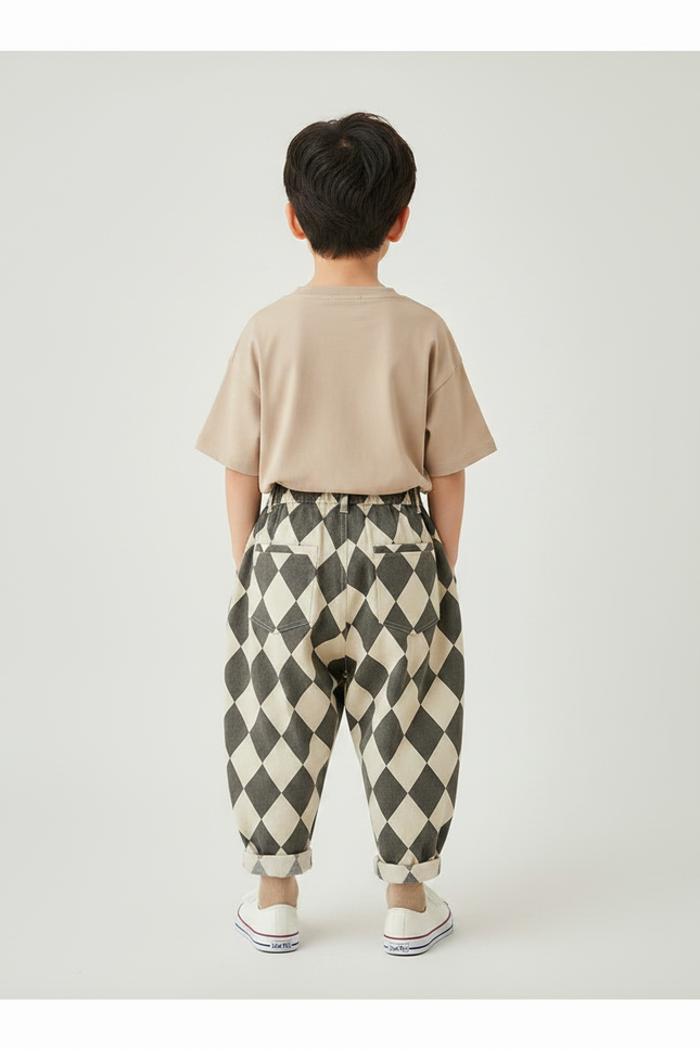 Pantalon Parachute Carreaux Ample Garçon Coton Décontracté - Imprimé - vue 2