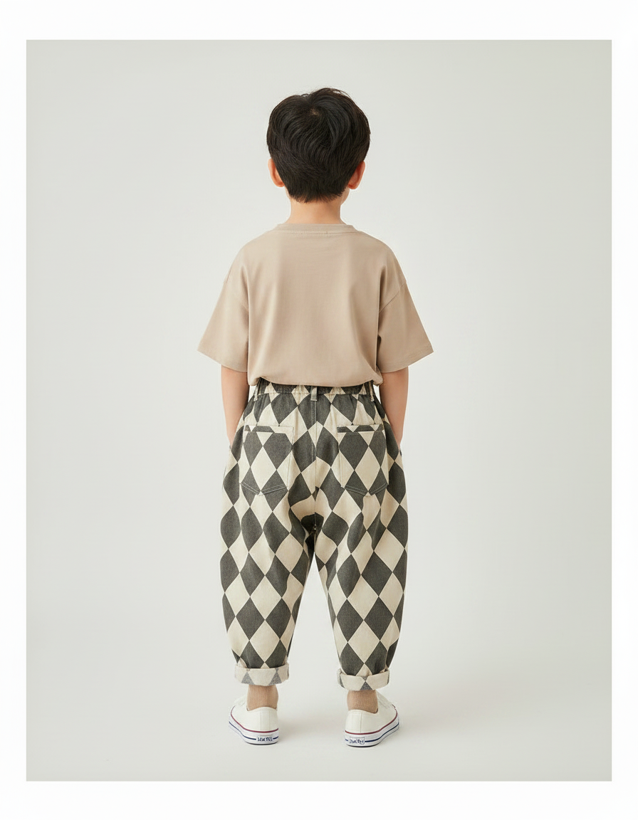 Pantalon Parachute Carreaux Ample Garçon Coton Décontracté - Imprimé - vue 2