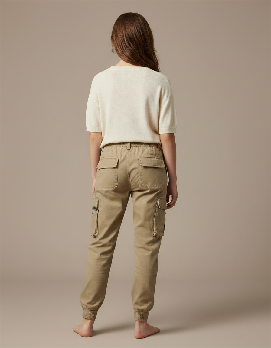 Pantalon Parachute Kaki Cargo Coton Confortable Ample - vue 2