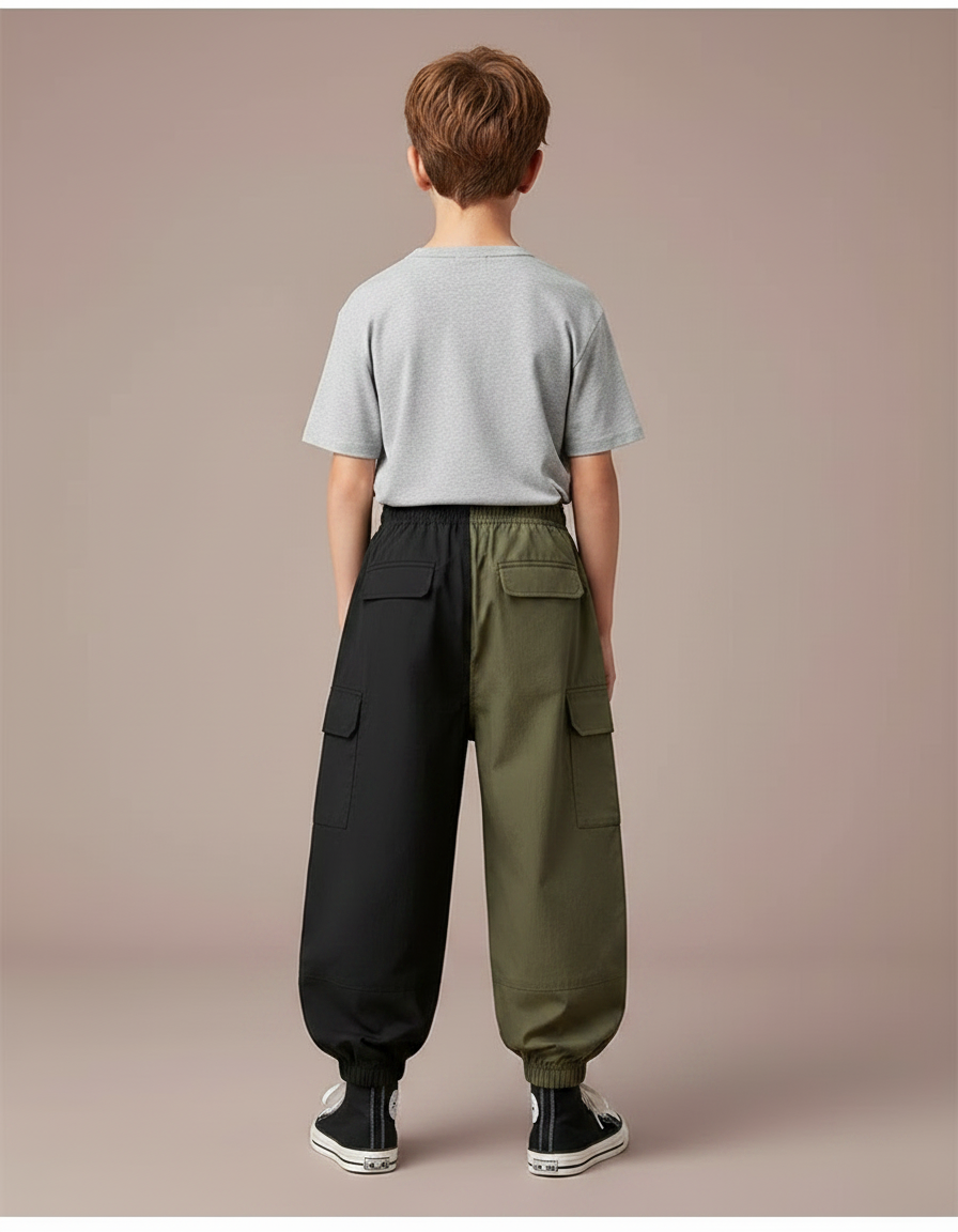 Pantalon Parachute Bicolore Cargo Ample Garçon Moderne - Multicolore Polyester - vue 2