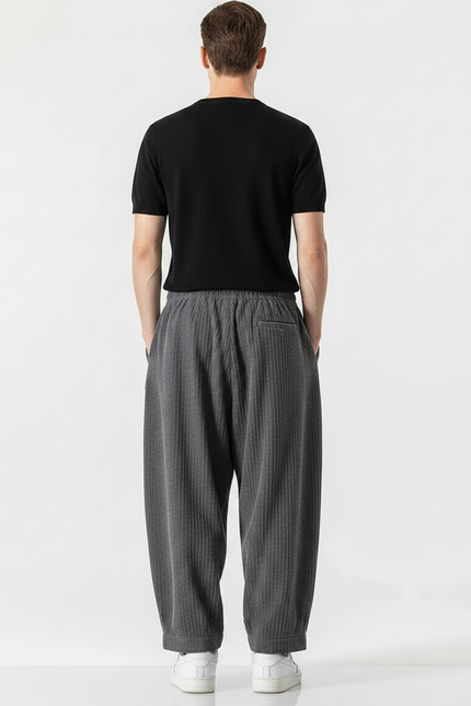 Pantalon Parachute Côtelé Gris Ample Décontracté Homme - Cordé - vue 2