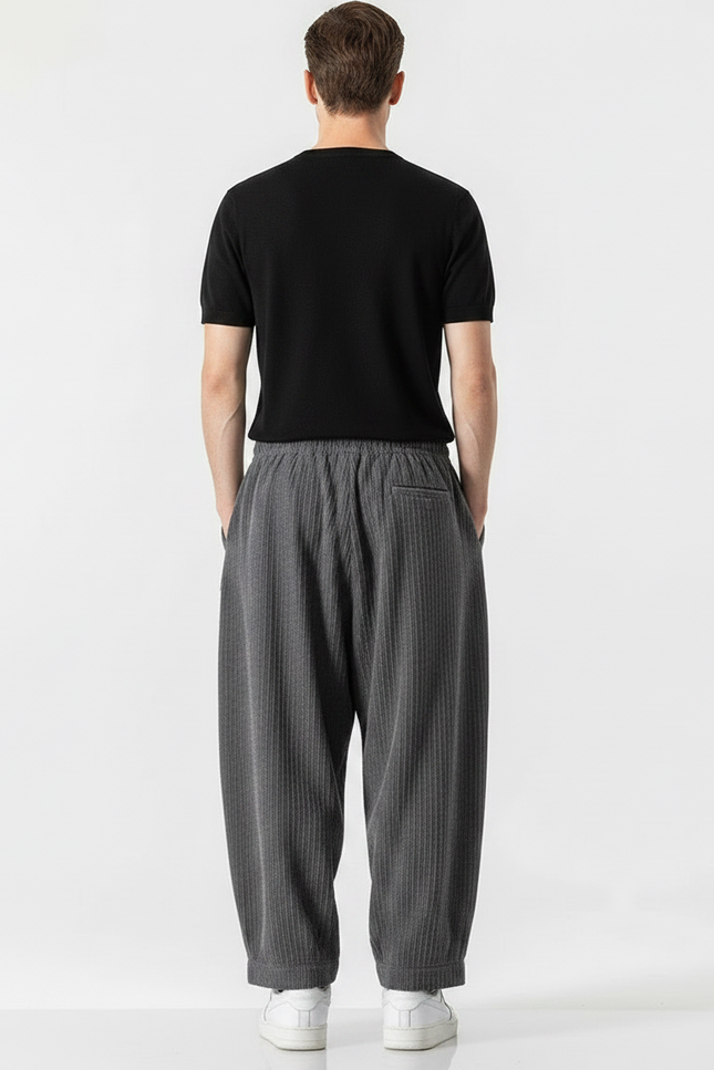 Pantalon Parachute Côtelé Gris Ample Décontracté Homme - Cordé - vue 2