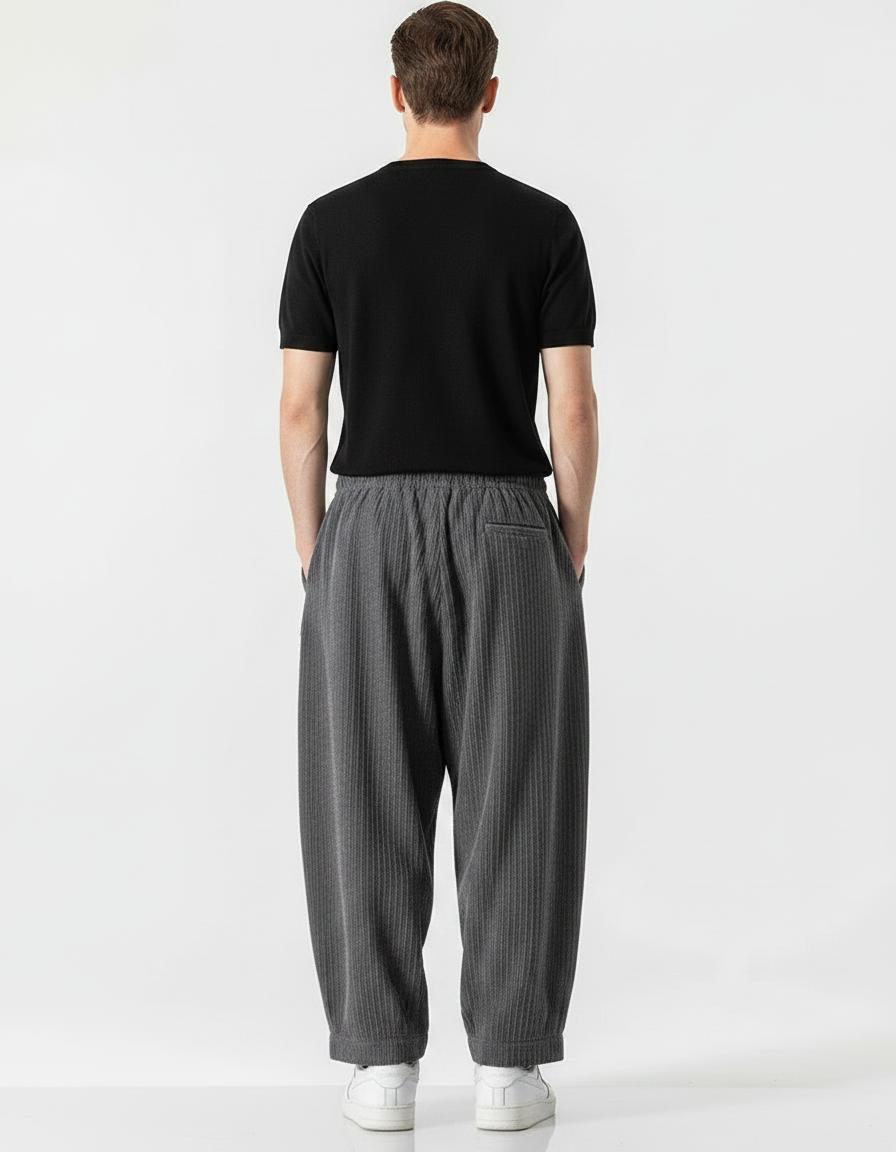 Pantalon Parachute Côtelé Gris Ample Décontracté Homme - Cordé - vue 2