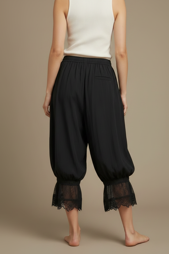 Pantalon Parachute Noir Fluide Ample Dentelle Femme - Viscose - vue 2