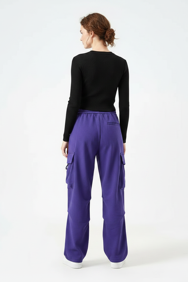 Pantalon Parachute Violet Cargo Ample Sport Femme - Molleton - vue 2