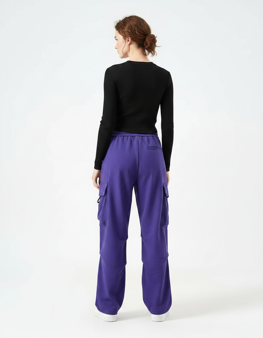 Pantalon Parachute Violet Cargo Ample Sport Femme - Molleton - vue 2