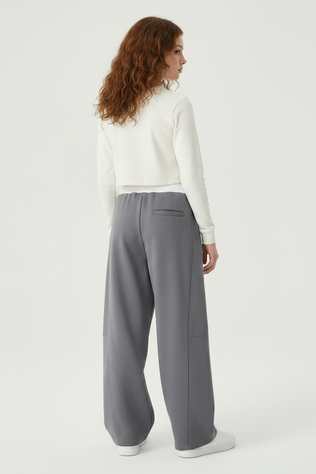Pantalon Parachute Fille Gris Baggy Streetwear - Molleton - vue 2