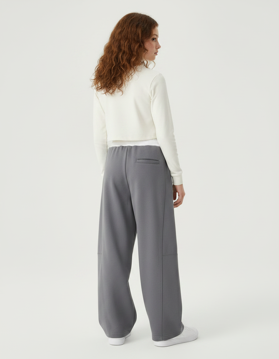 Pantalon Parachute Fille Gris Baggy Streetwear - Molleton - vue 2
