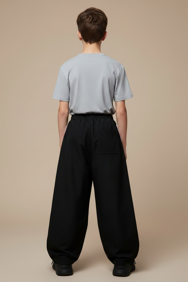 Pantalon Parachute Noir Ample Streetwear Bicolore Enfant - Polyester - vue 2