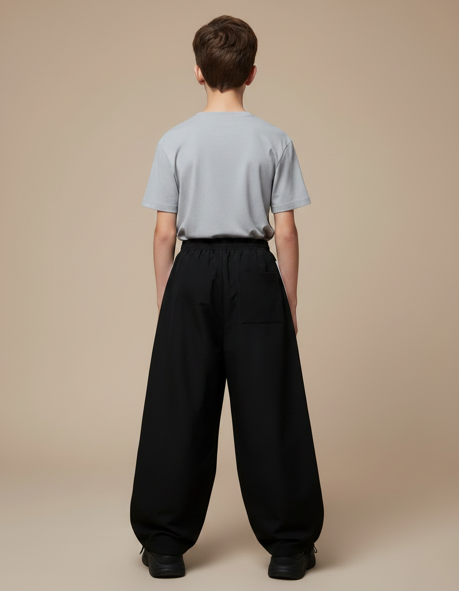 Pantalon Parachute Noir Ample Streetwear Bicolore Enfant - Polyester - vue 2