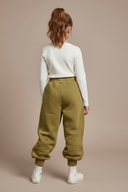 Pantalon Parachute Kaki Ample Molletonné Élastique Confortable Fille - vue 2
