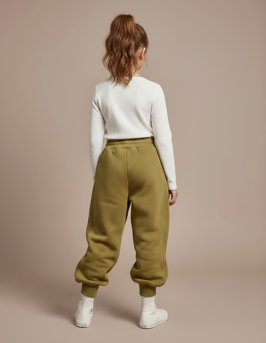 Pantalon Parachute Kaki Ample Molletonné Élastique Confortable Fille - vue 2