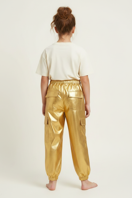 Pantalon Parachute Doré Métallisé Cargo Enfant Brillant - Polyester - vue 2