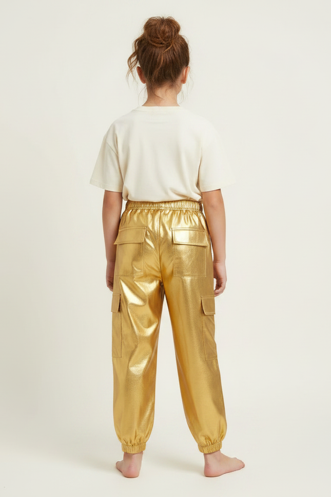 Pantalon Parachute Doré Métallisé Cargo Enfant Brillant - Polyester - vue 2
