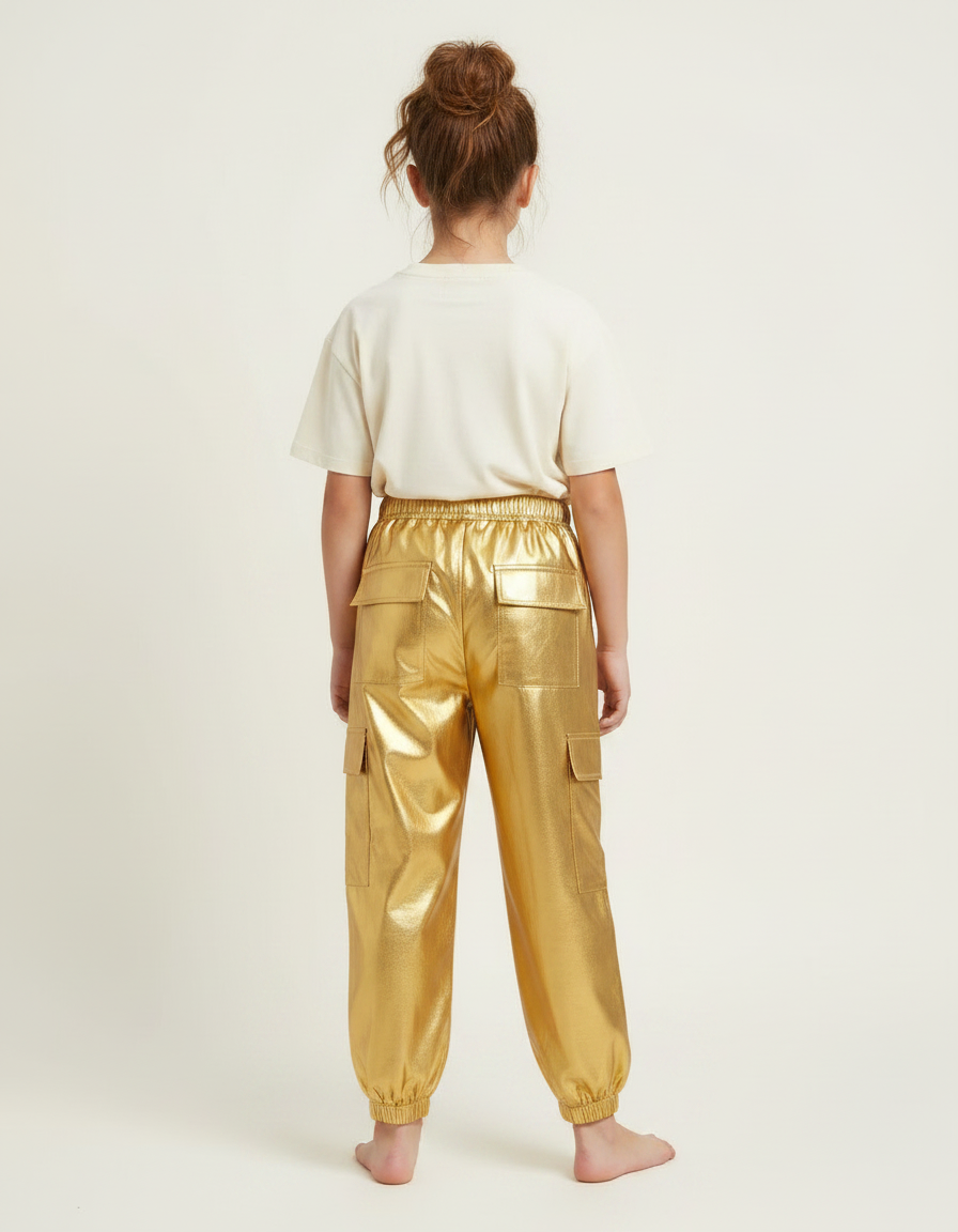 Pantalon Parachute Doré Métallisé Cargo Enfant Brillant - Polyester - vue 2