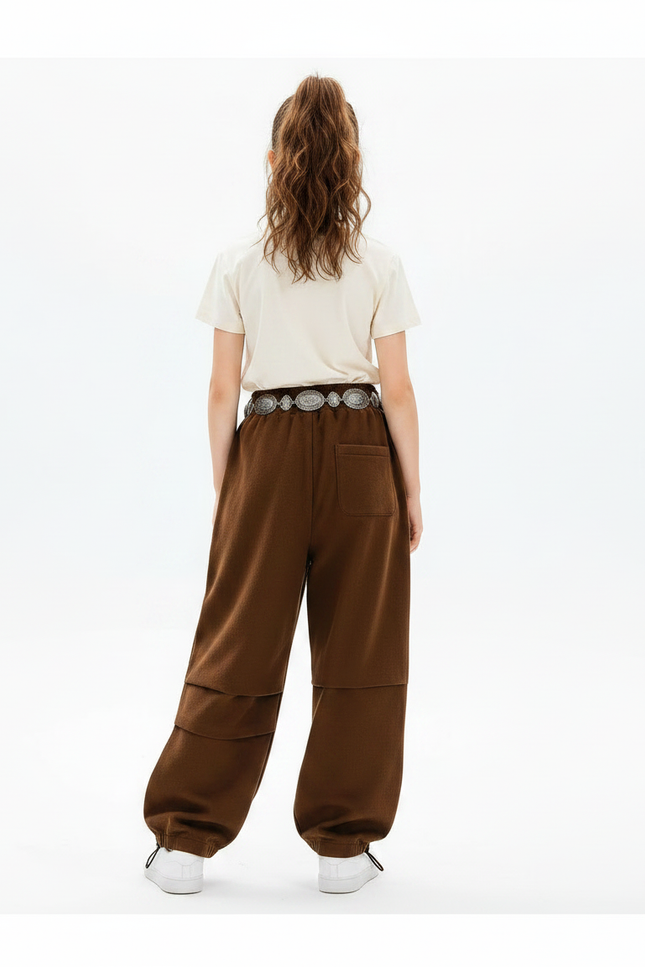 Pantalon Parachute Marron Ample Cargo Décontracté Fille - Molleton - vue 2