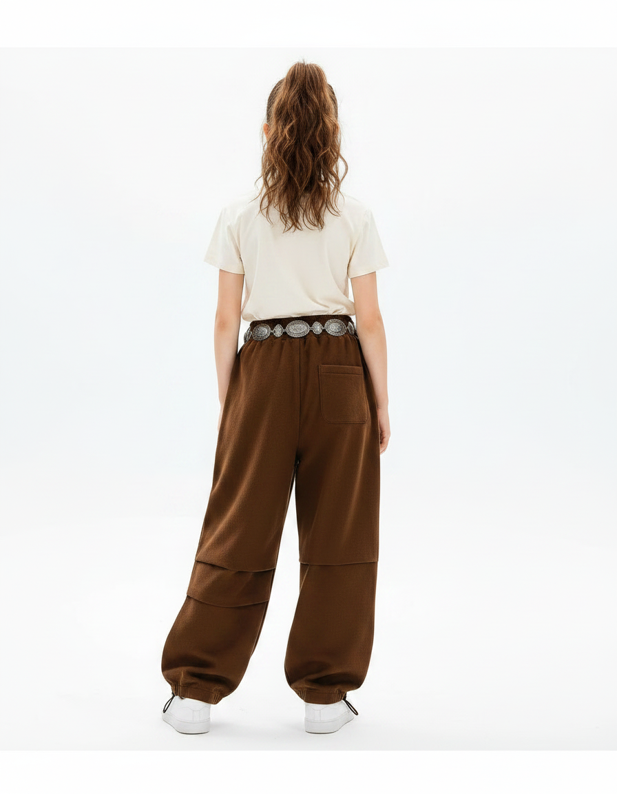 Pantalon Parachute Marron Ample Cargo Décontracté Fille - Molleton - vue 2