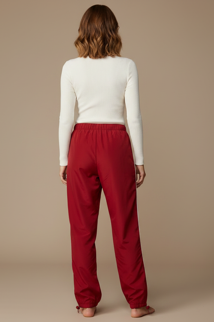 Pantalon Parachute Rouge Ample Sportif Rayures Blanches Fluide - Polyester - vue 2