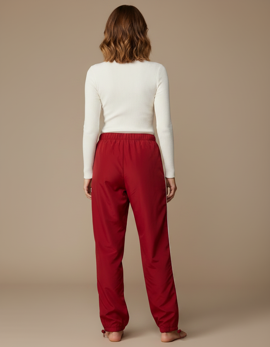 Pantalon Parachute Rouge Ample Sportif Rayures Blanches Fluide - Polyester - vue 2