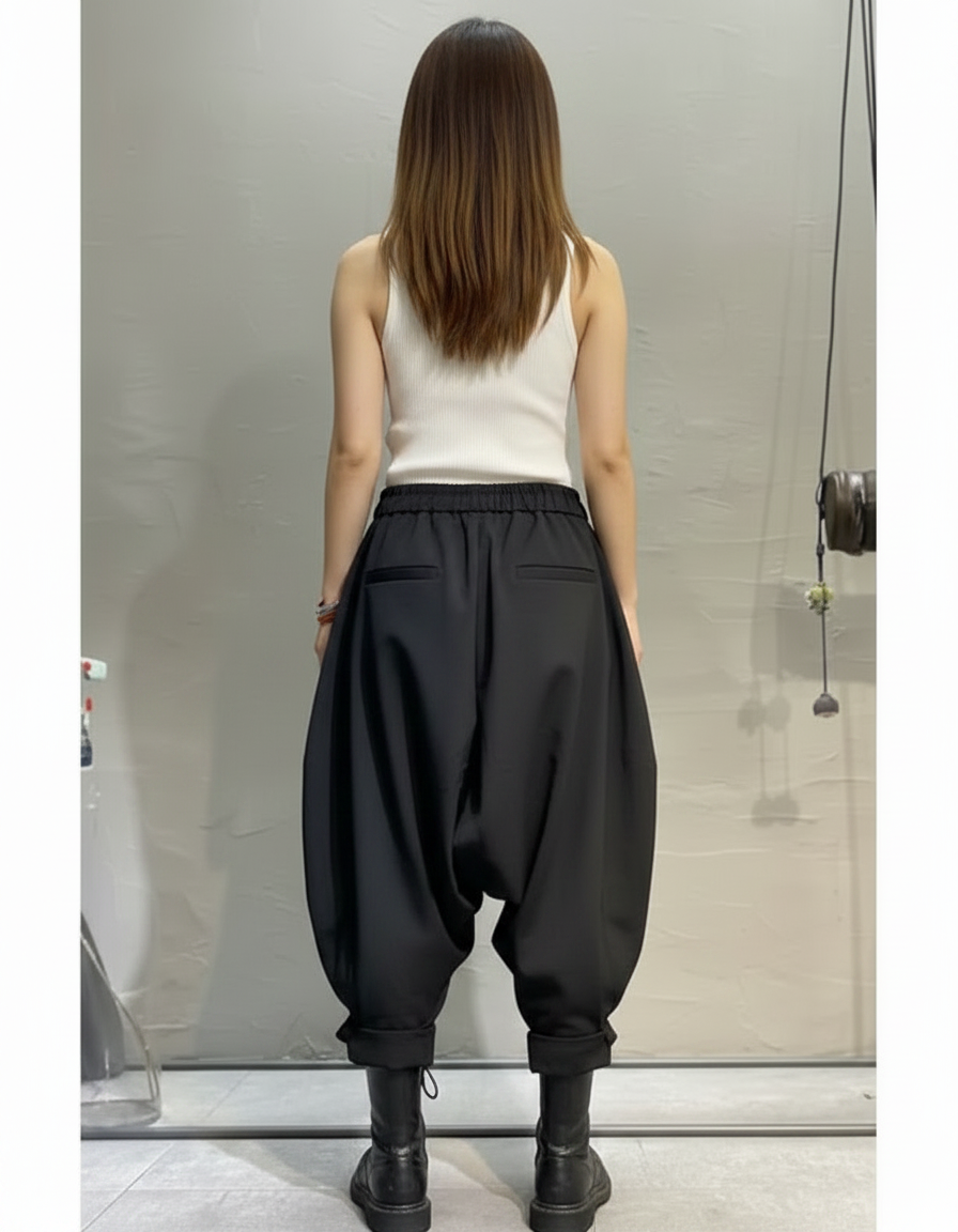 Pantalon Parachute Noir Ample Harem Taille Élastique - Polyester - vue 2