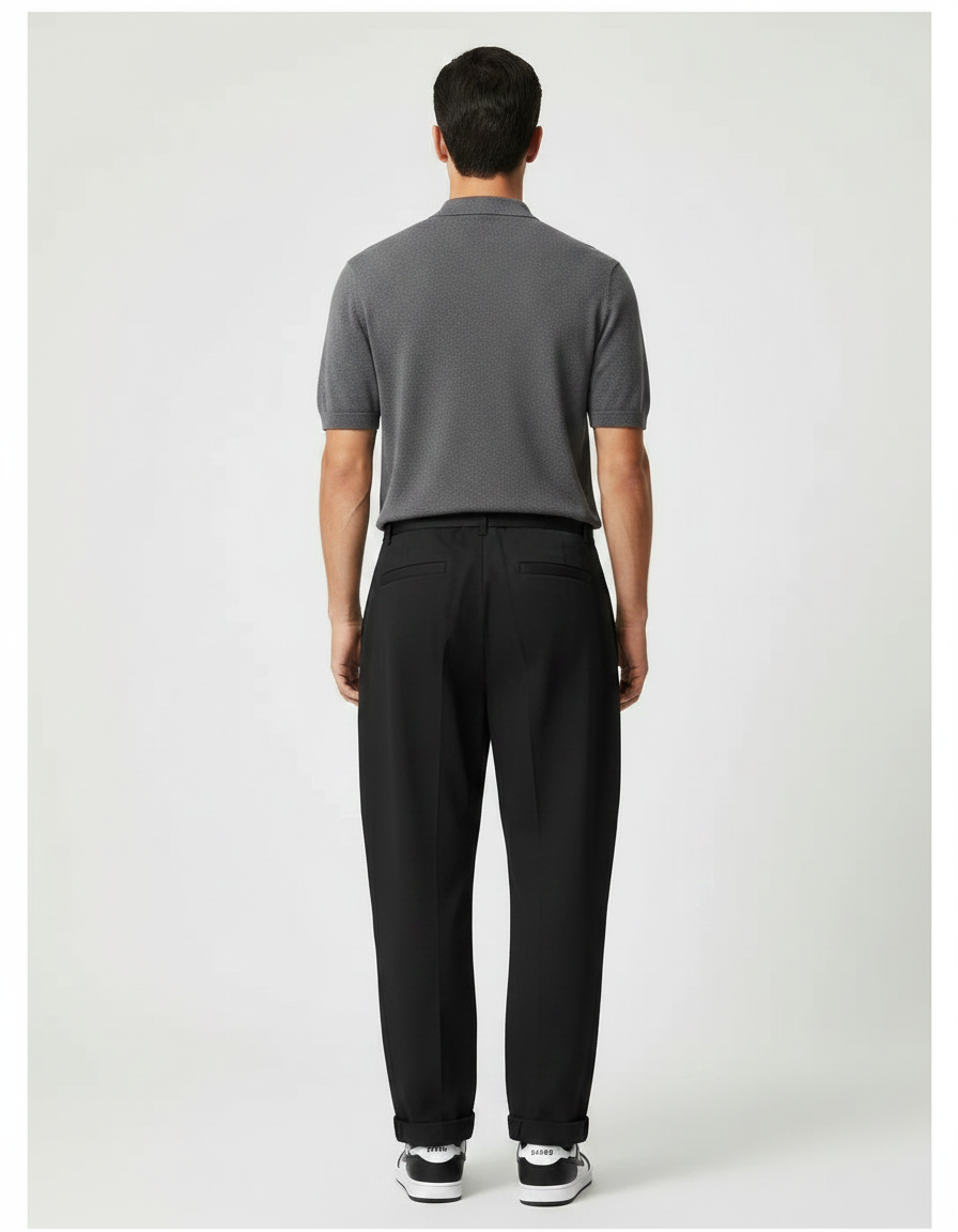 Pantalon Parachute Noir Ample Ceinture Décontracté Homme - Gabardine - vue 2