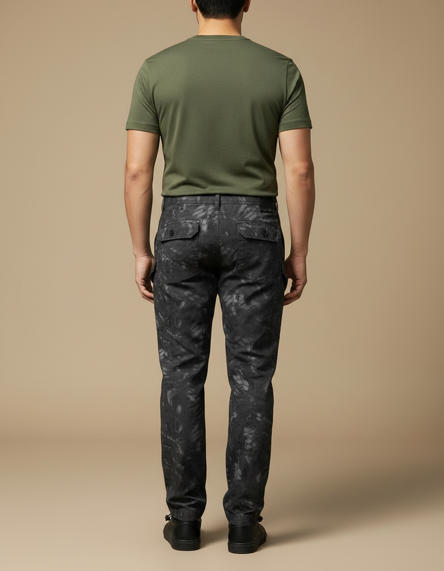 Pantalon Parachute Camouflage Noir Cargo Homme Durable - Toile - vue 2