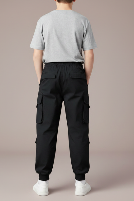 Pantalon Parachute Noir Cargo Ample Décontracté Garçon - Toile - vue 2