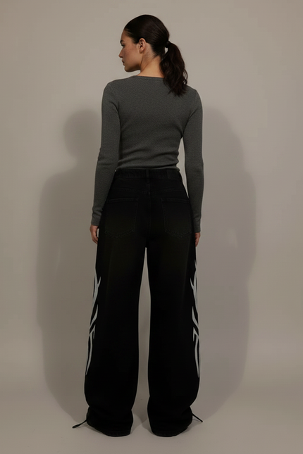 Pantalon Parachute Noir Tribal Ample Streetwear - Coton - vue 2
