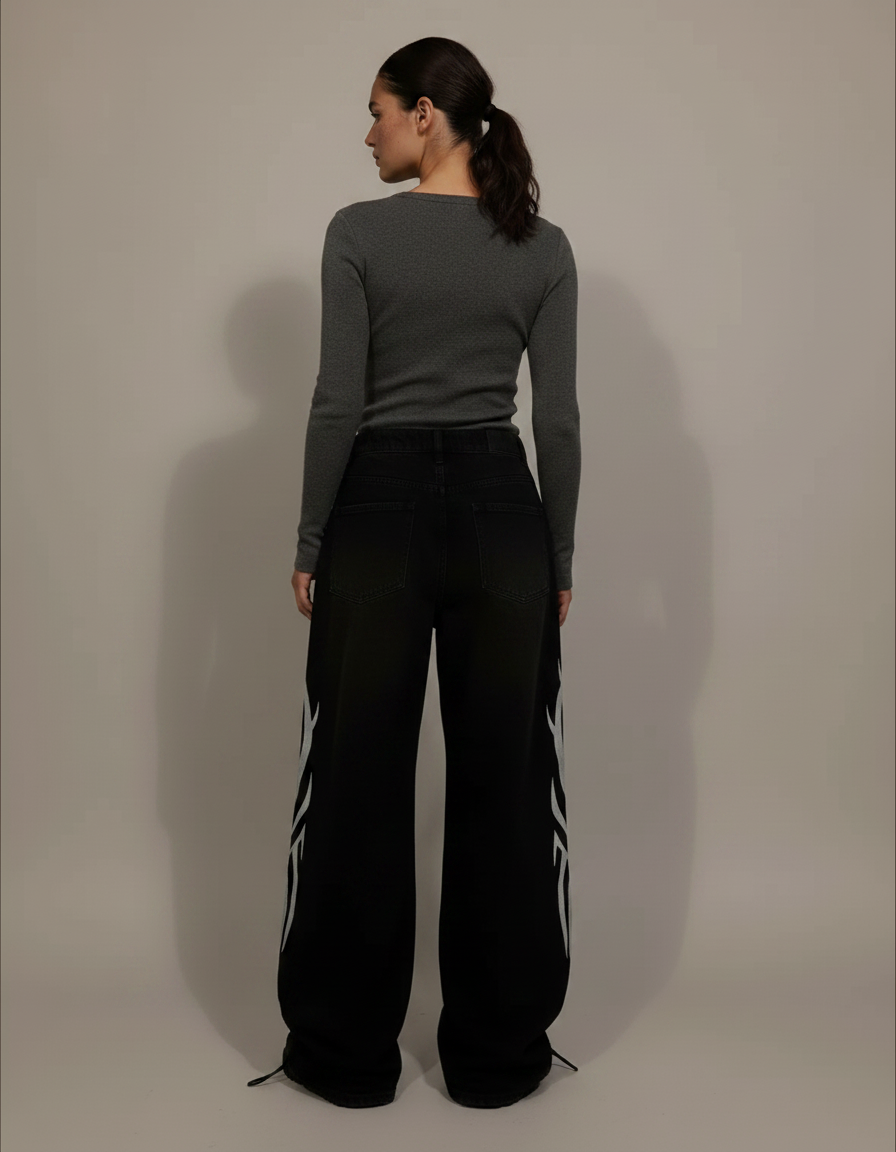 Pantalon Parachute Noir Tribal Ample Streetwear - Coton - vue 2
