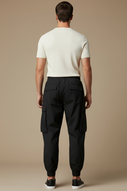 Pantalon Parachute Noir Cargo Ample Imprimé Homme - Polyester - vue 2