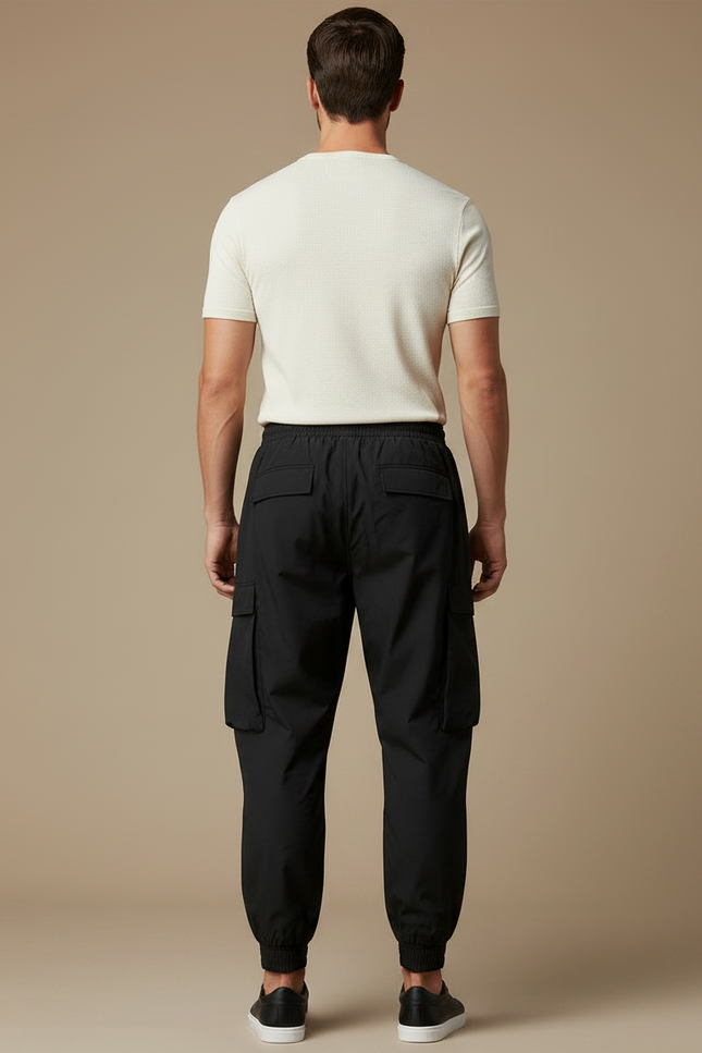Pantalon Parachute Noir Cargo Ample Imprimé Homme - Polyester - vue 2