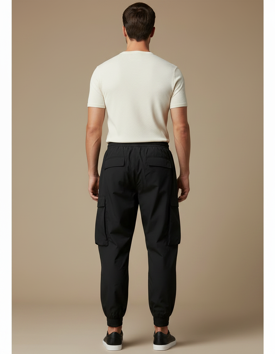 Pantalon Parachute Noir Cargo Ample Imprimé Homme - Polyester - vue 2