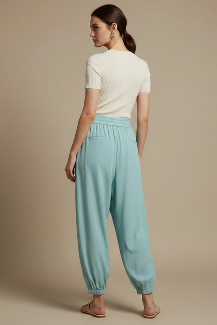 Pantalon Parachute Bleu Ciel Fluide Ample Décontracté - Viscose - vue 2