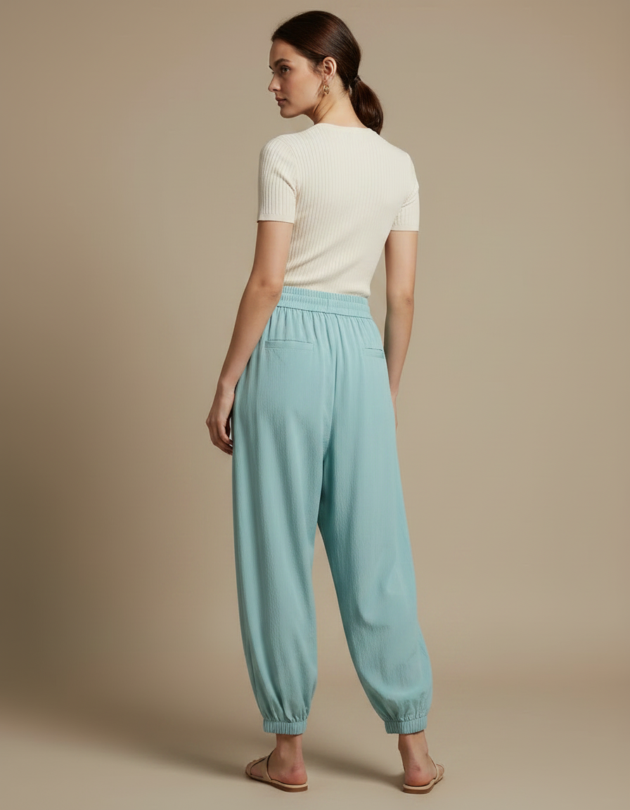 Pantalon Parachute Bleu Ciel Fluide Ample Décontracté - Viscose - vue 2