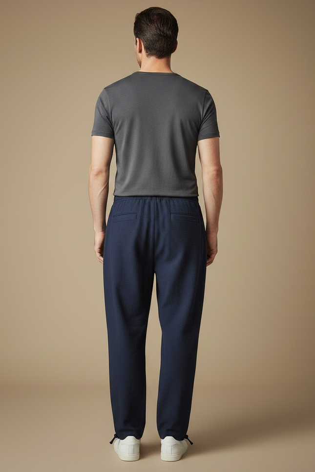Pantalon Parachute Bleu Marine Ample Cordon Homme - Lin - vue 2