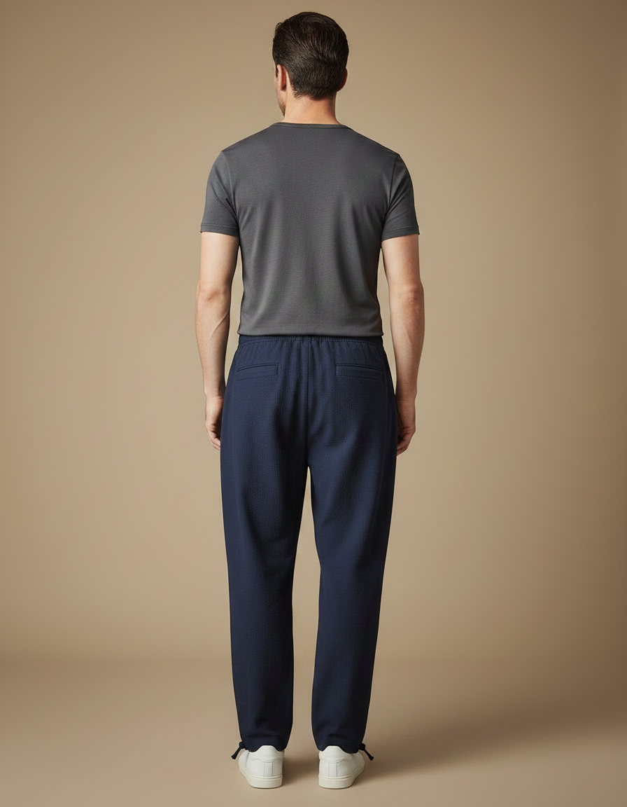 Pantalon Parachute Bleu Marine Ample Cordon Homme - Lin - vue 2