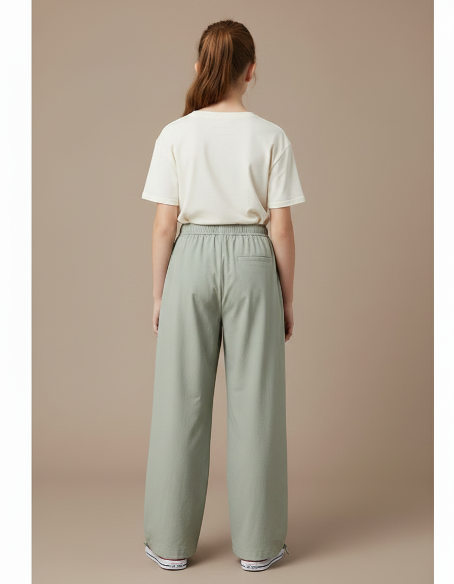 Pantalon Parachute Vert Ample Décontracté Fille - Polyester - vue 2
