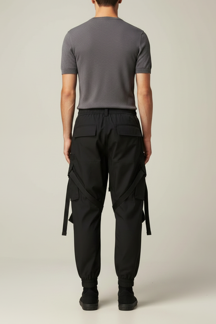 Pantalon Parachute Noir Cargo Ample Techwear Multipoches Homme - Polyester - vue 2