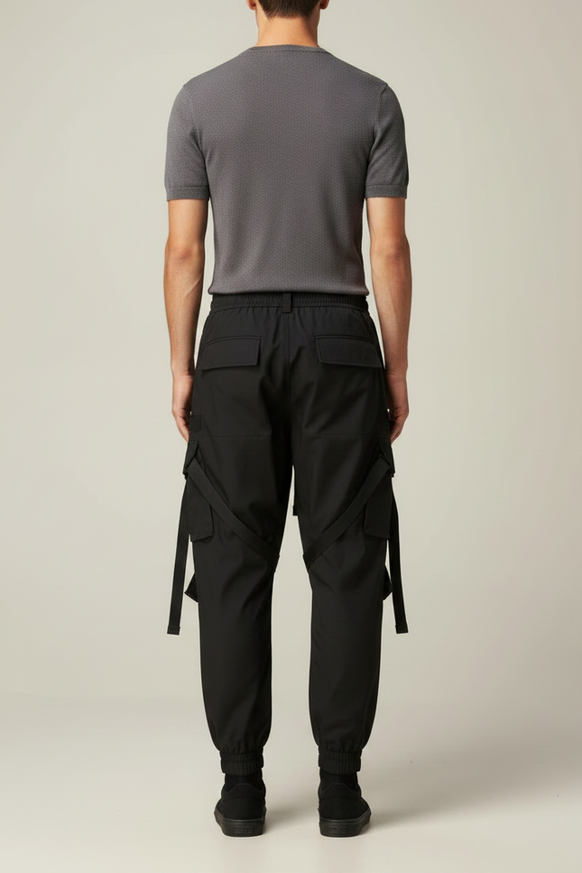 Pantalon Parachute Noir Cargo Ample Techwear Multipoches Homme - Polyester - vue 2