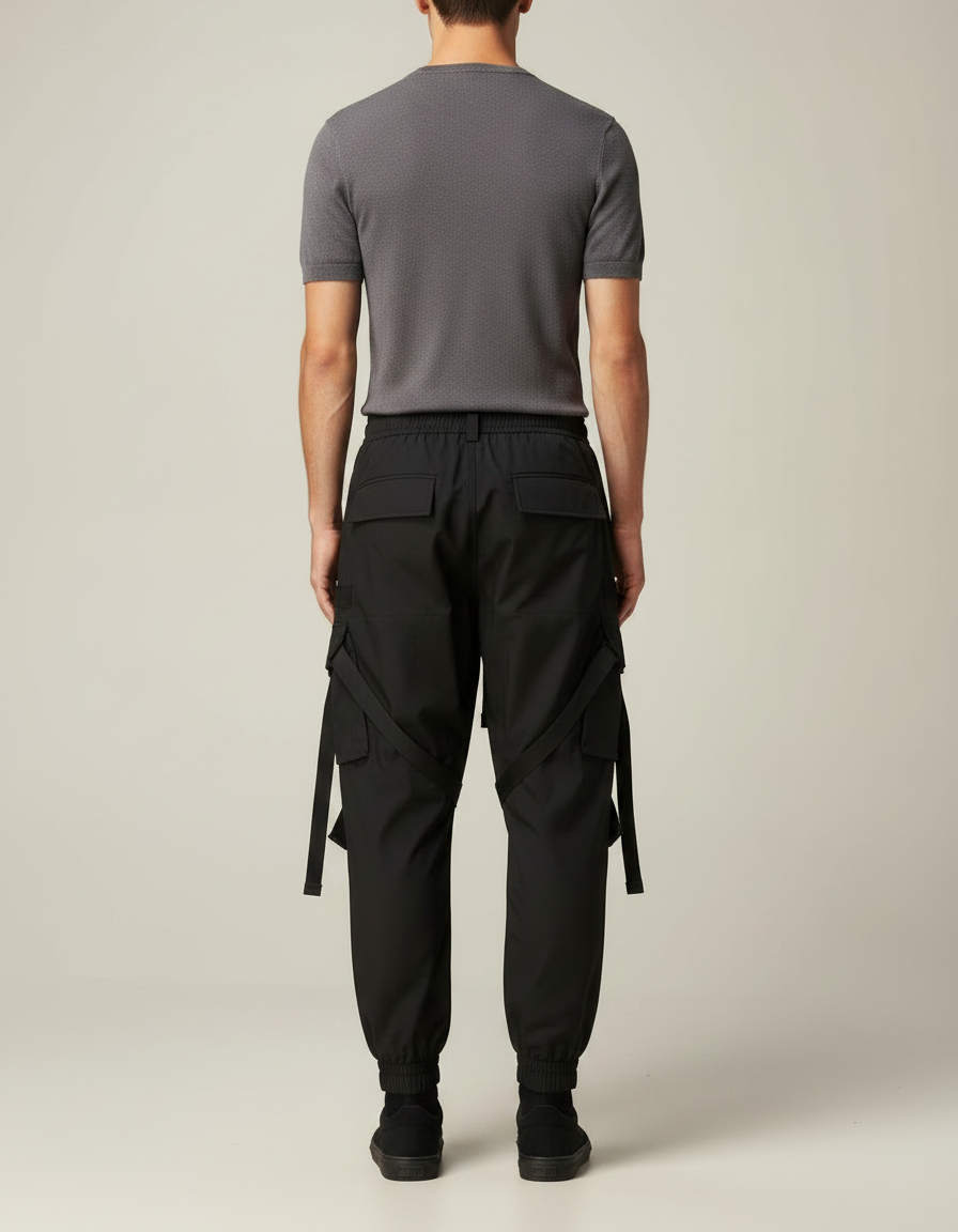 Pantalon Parachute Noir Cargo Ample Techwear Multipoches Homme - Polyester - vue 2