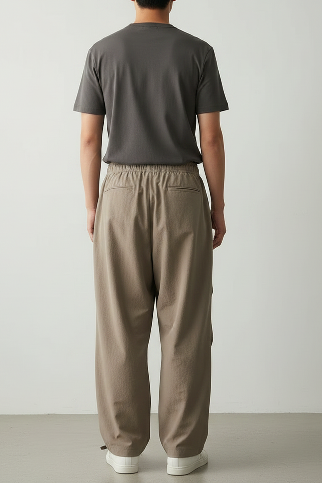 Pantalon Parachute Beige Ample Cargo Décontracté Plissé Homme - Polyester - vue 2